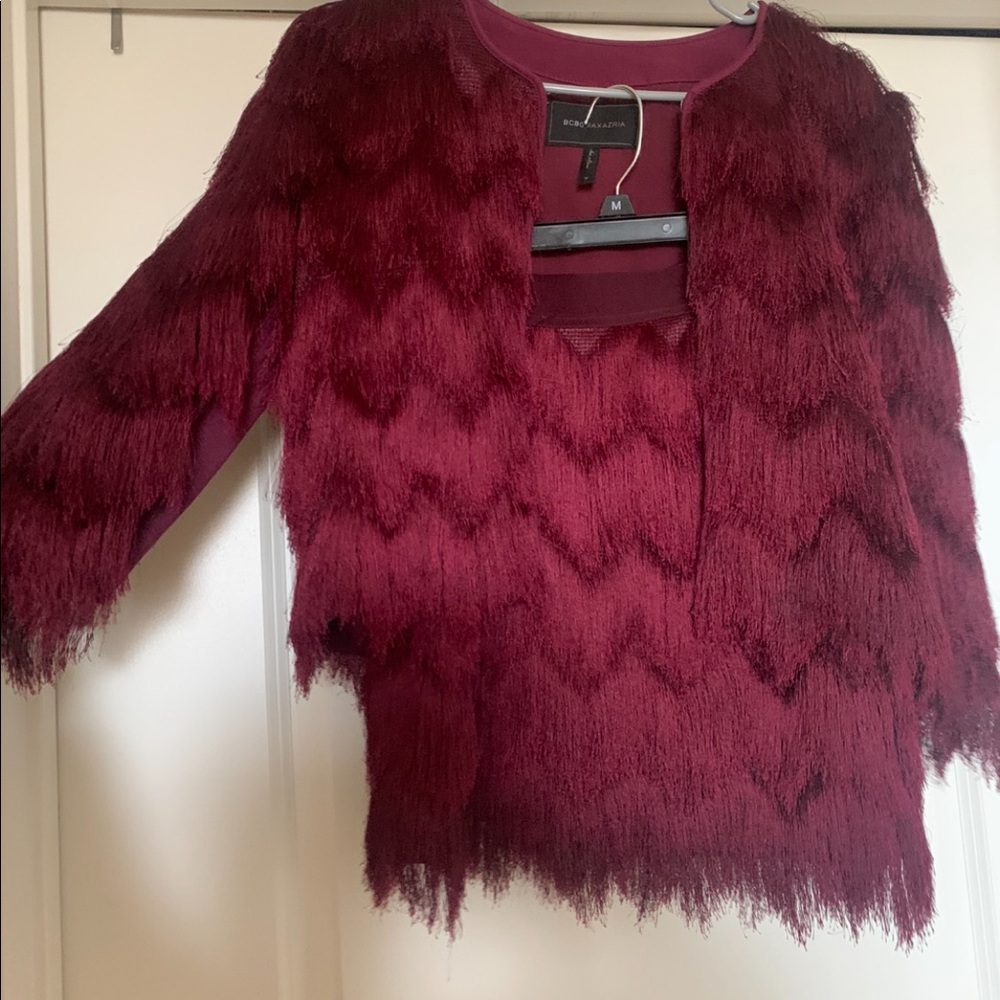 BCBG fringe 3/4 sleeve jacket and mini skirt set Size M